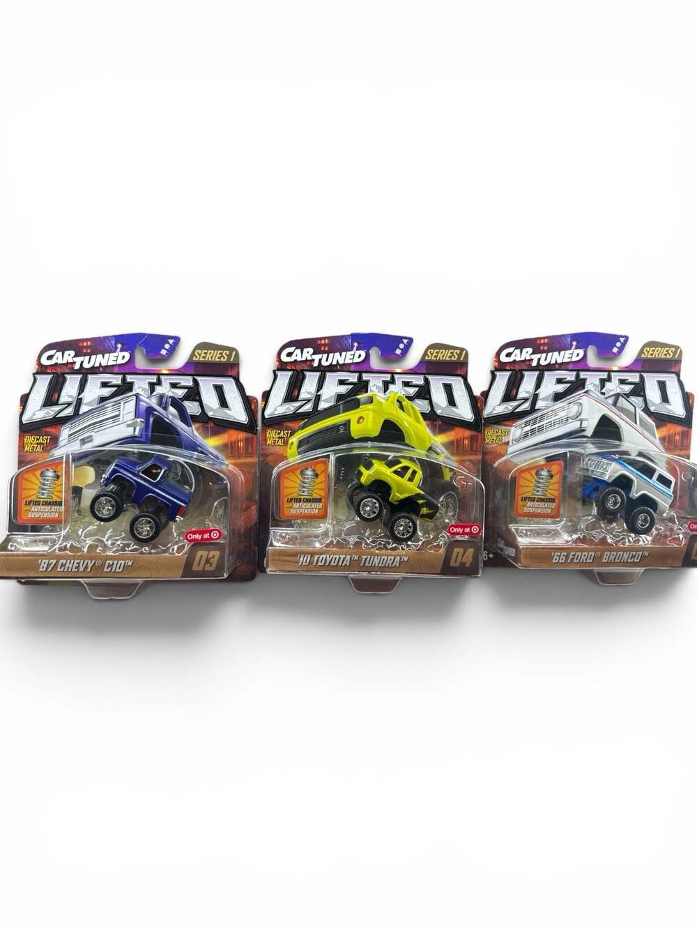 CarTuned Lifted Series 1 Set of 3: '87 Chevy C10, '10 Toyota Tundra, '66 Ford Br